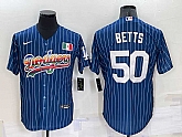 Los Angeles Dodgers #50 Mookie Betts Rainbow Blue Red Pinstripe Mexico Cool Base Nike Jersey,baseball caps,new era cap wholesale,wholesale hats